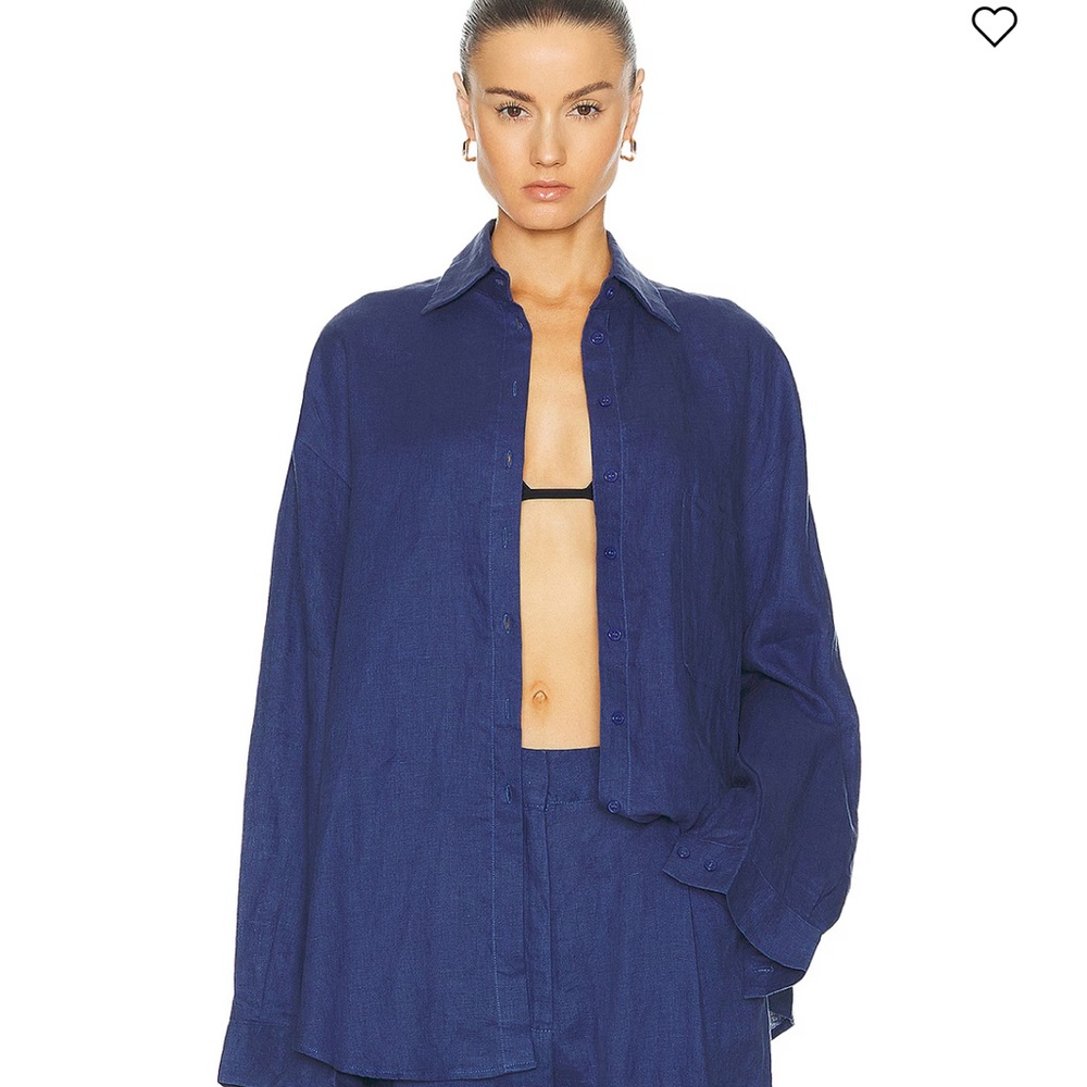 Aexae Women's Linen Button Down Shirt Tunic in Navy Blue